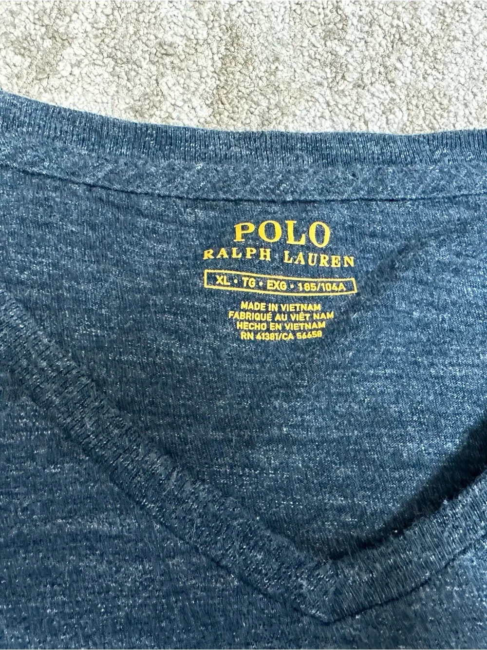 Polo by Ralph Lauren Heathered Navy V-Neck Tee with Yellow Logo